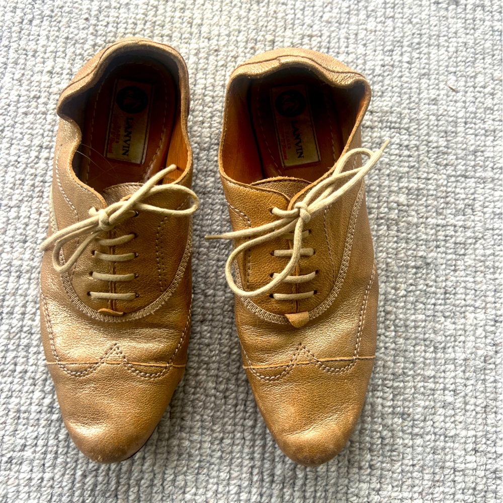 Lanvin lace gold leather up oxfords size 36